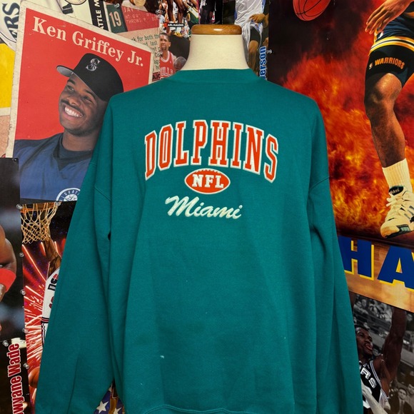 Vintage 90s Miami Dolphins NFL Sweatshirt Lee Sport Teal Mens Football Sz 3XL - Picture 1 of 7